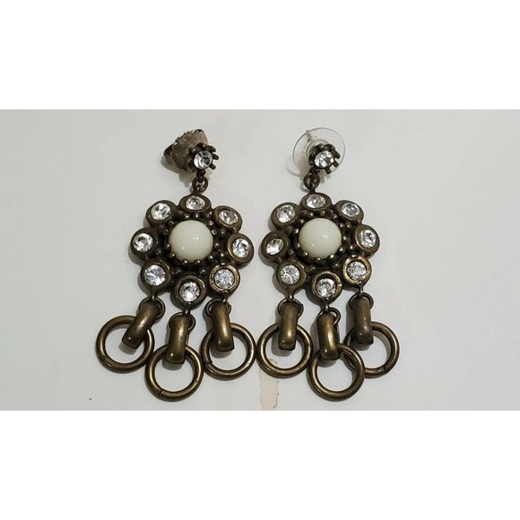 Vintage Gerard Yosca Rhinestone & White Glass Cabochon Designer Earrings - Picture 1 of 5